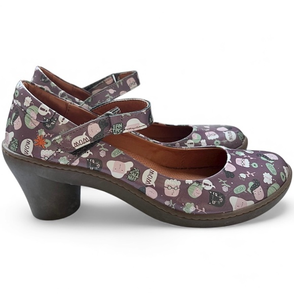 Shoes Art from The Art Company Mary Janes Purple Size 38 Round Heels Pink Faces - Picture 2 of 9